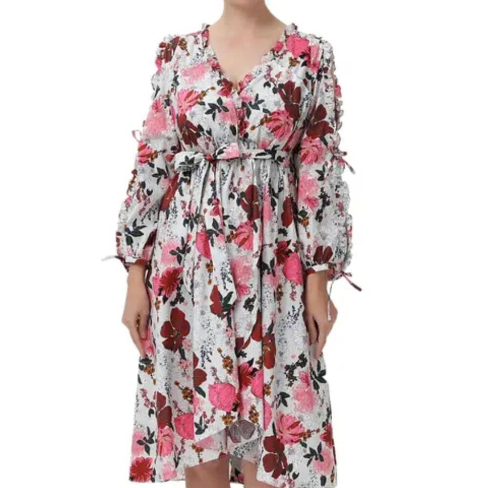 Women's Kim + Kai Floral Wrap Nursing Birthing Robe Dress - Pink and Red Medium